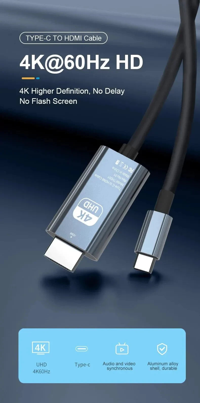 4K 60Hz HD Video Conversion Cable Type C To HDMI