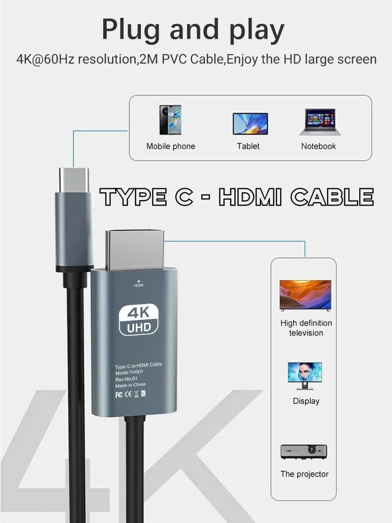 4K 60Hz HD Video Conversion Cable Type C To HDMI