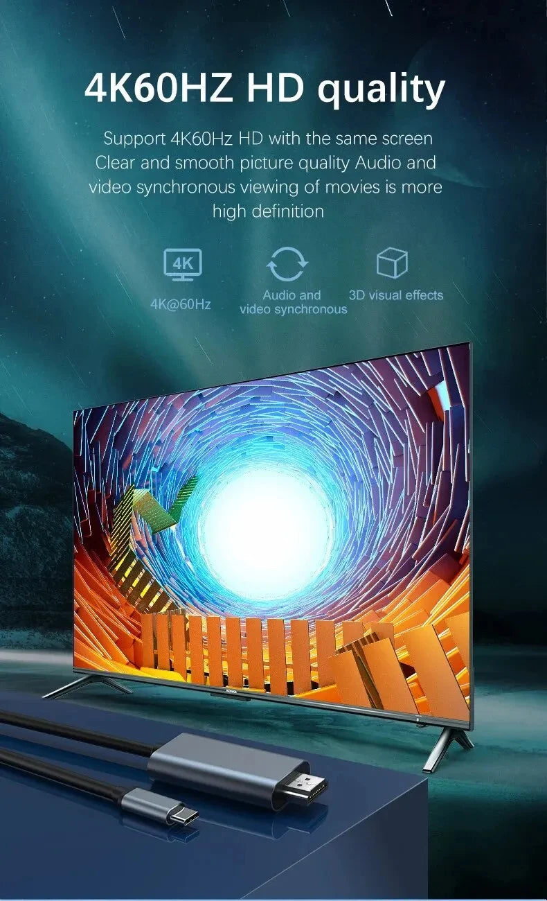 4K 60Hz HD Video Conversion Cable Type C To HDMI