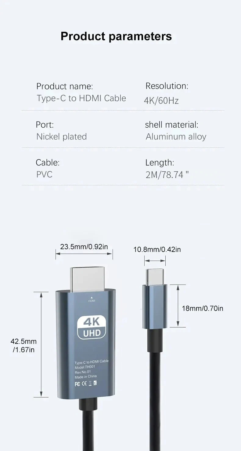 4K 60Hz HD Video Conversion Cable Type C To HDMI